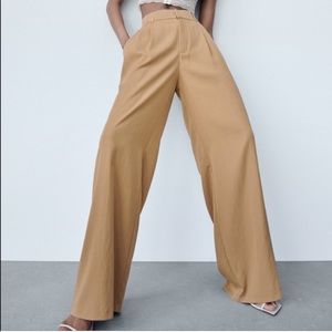 Zara Pleated Trousers High Rise Waist Dad Pants Wide Leg